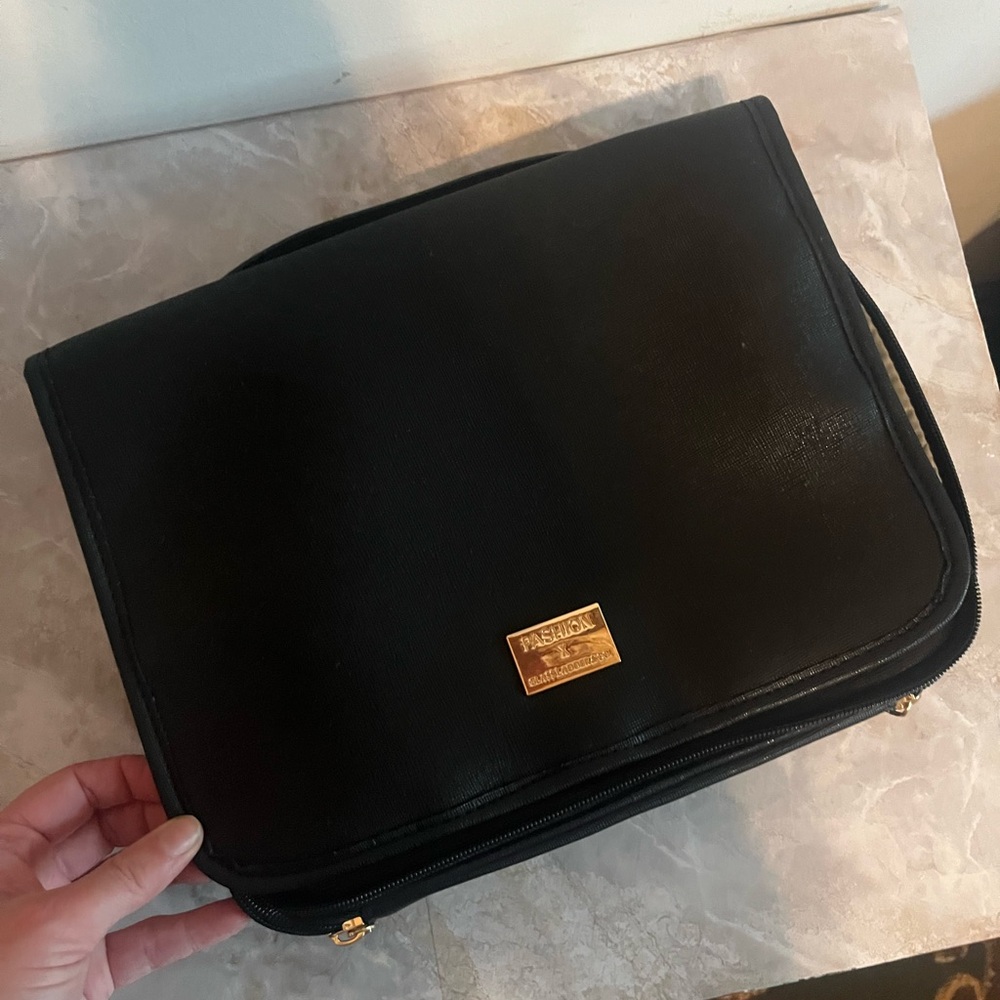 Pashion Footwear Black Travel Cosmetic Bag with Gold Accent